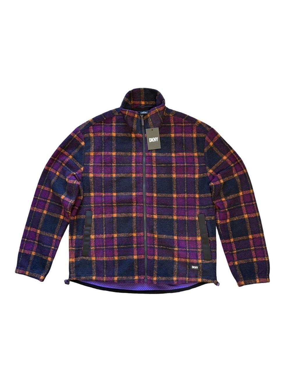 DKNY Purple Plaid Fleece Full Zip Lined Jacket Coat Size Small NWT $189